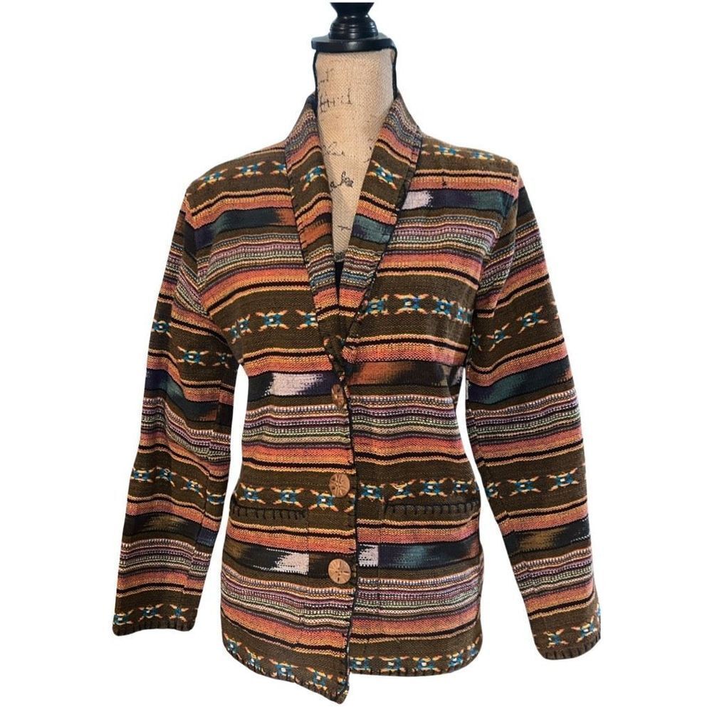 Vintage New Identity Cotton Embroidered Sante Fe Tribal Southwestern Blazer Med.